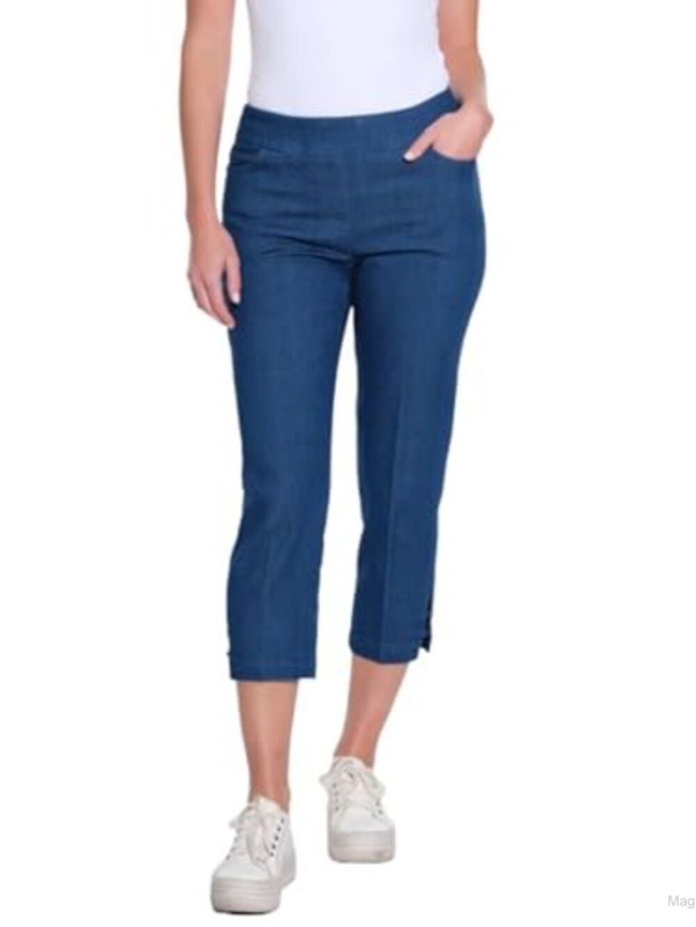 Pull-On 5-Pocket Crop Jeans Tummy Control Stretch Denim